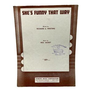 Piano Sheet Music Shes Funny That Way by Richard Whiting 1928 Vintage Neil Moret
